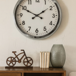 Mey İthalat® 60 cm Krom Metal Duvar Saati