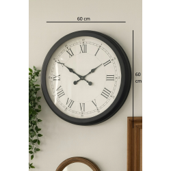 Mey İthalat® 60 cm Siyah Metal Roma Rakamlı Duvar Saati