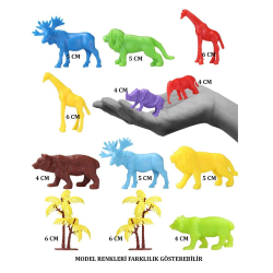 Mey İthalat® 669 Toy Play 12 Parça Renkli Mini Vahşi Hayvanlar Figür Seti 4-6 cm