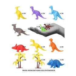 Mey İthalat® 683 Toy Play 12 Parça Renkli Mini Dinozor Figür Seti 4-6 cm