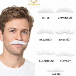 Mey İthalat® 6’lı Yapışkanlı Beyaz Parti Bıyık Seti – Farklı Modeller