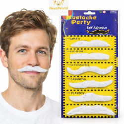 Mey İthalat® 6’lı Yapışkanlı Beyaz Parti Bıyık Seti – Farklı Modeller