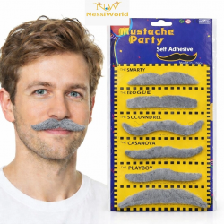 Mey İthalat® 6’lı Yapışkanlı Gri Parti Bıyık Seti – Farklı Modeller