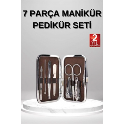 Mey İthalat® 7 Parça Manikür Pedikür Seti El Ayak Bakımı Çantalı Paslanmaz Çelik