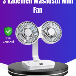 Mey İthalat® 720° Döner Çift Taraflı Masaüstü Vantilatör – USB Şarjlı Sessiz Fan