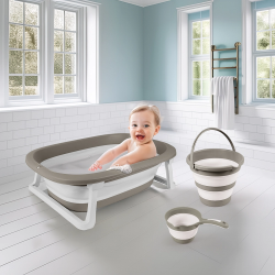Mey İthalat® 7273 KATLANABİLİR ÜÇLÜ BEBEK BANYO SETİ STONE GRİ