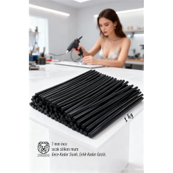 Mey İthalat® 7mm Profesyonel Seri Ultra Güçlü İnce Siyah Sıcak Silikon 1 Kg