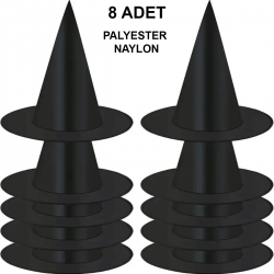 Mey İthalat® 8 Adet Siyah Cadı Şapkası – Yetişkin & Çocuk Kostüm Aksesuarı