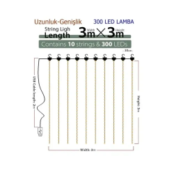 Mey İthalat® 8 Fonksiyonlu Uzaktan Kumandalı Peri Perde Led - 3x3 Metre Günışığı