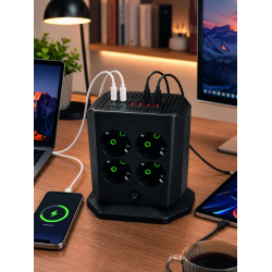 Mey İthalat® 8'li Dikey Çoklu Priz 4 USB 2 Type-C Girişli Akım Korumalı Uzatma Prizi