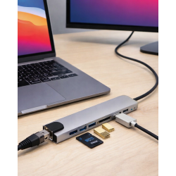 Mey İthalat® 8 Port Type C Hub USB HDMI RJ45 SD TF Kart Okuyucu Çoklayıcı