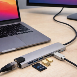 Mey İthalat® 8 Port Type C Hub USB HDMI RJ45 SD TF Kart Okuyucu Çoklayıcı