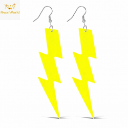 Mey İthalat® 80’ler 90'lar Retro Neon Sarı Şimşek Küpe 10 cm