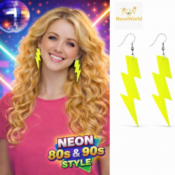 Mey İthalat® 80’ler 90'lar Retro Neon Sarı Şimşek Küpe 10 cm