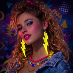 Mey İthalat® 80’ler 90'lar Retro Neon Sarı Şimşek Küpe 10 cm