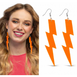 Mey İthalat® 80’ler 90'lar Retro Neon Turuncu Şimşek Küpe 10 cm