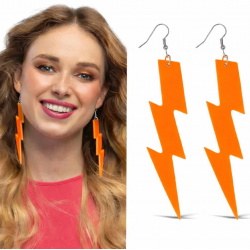 Mey İthalat® 80’ler 90'lar Retro Neon Turuncu Şimşek Küpe 10 cm