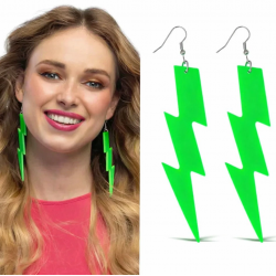 Mey İthalat® 80’ler 90'lar Retro Neon Yeşil Şimşek Küpe 10 cm