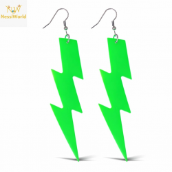 Mey İthalat® 80’ler 90'lar Retro Neon Yeşil Şimşek Küpe 10 cm