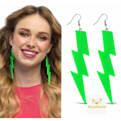 Mey İthalat® 80’ler 90'lar Retro Neon Yeşil Şimşek Küpe 10 cm