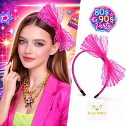 Mey İthalat® 80’ler 90’lar Neon Pembe Dantel Taç Fiyonklu