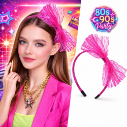 Mey İthalat® 80’ler 90’lar Neon Pembe Dantel Taç Fiyonklu