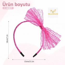 Mey İthalat® 80’ler 90’lar Neon Pembe Dantel Taç Fiyonklu