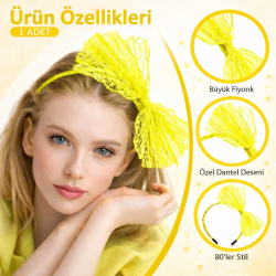 Mey İthalat® 80’ler 90’lar Neon Sarı Dantel Taç Fiyonklu