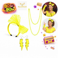 Mey İthalat® 80’ler 90’lar Neon Sarı Parti Seti – Kolye Küpe Taç