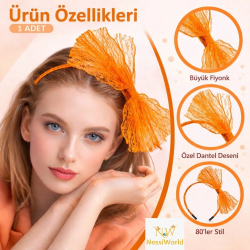 Mey İthalat® 80’ler 90’lar Neon Turuncu Dantel Taç Fiyonklu