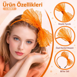 Mey İthalat® 80’ler 90’lar Neon Turuncu Dantel Taç Fiyonklu