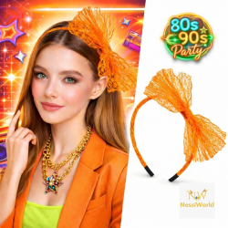 Mey İthalat® 80’ler 90’lar Neon Turuncu Dantel Taç Fiyonklu