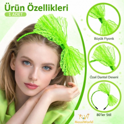 Mey İthalat® 80’ler 90’lar Neon Yeşil Dantel Taç Fiyonklu