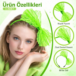 Mey İthalat® 80’ler 90’lar Neon Yeşil Dantel Taç Fiyonklu
