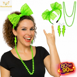 Mey İthalat® 80’ler 90’lar Neon Yeşil Parti Seti – Kolye Küpe Taç