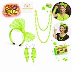 Mey İthalat® 80’ler 90’lar Neon Yeşil Parti Seti – Kolye Küpe Taç