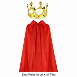 Mey İthalat® 90 cm Kral Pelerini ve Altın Kral Tacı Seti