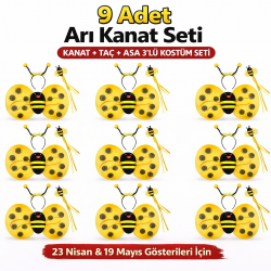 Mey İthalat® 9’lu Arı Kostüm Seti – Kanat Taç Asa