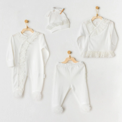 Mey İthalat® AC25312 Tüllü 4'Lü Hastane Çıkışı Ekru