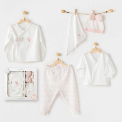 Mey İthalat®   AC25550 Newborn Set Pınk Baloons 5'Li Hastane Çıkışı Ekru