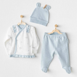 Mey İthalat®   AC25646 Bunny Bear 3'Lü Zıbın Set Blue