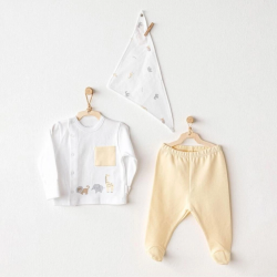 Mey İthalat®   AC25807 Side Snap Set Little King 3'Lü Zıbın Set Yellow