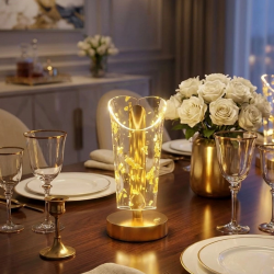 Mey İthalat®  Açık Silindirik Kristal Altın Toz Model LED Masa ası – Gold Tabanlı, Dokunmatik, 3 Renk Işık Modlu, Şarjlı Modern Dekoratif Gece ası