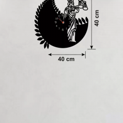 Mey İthalat® Adalet Tanrıçası Themis Tasarım Ahşap Duvar Saati - 40x40 cm Avukat Hediyesi