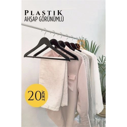 Mey İthalat® Ahşap Görünüm Plastik Askı 20 ADET SİYAH 720520