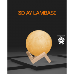 Mey İthalat® Ahşap Standlı 3D Baskı Ay Lambası 16 Renkli ve Şarjlı