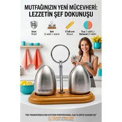 Mey İthalat® Ahşap Standlı Inox Paslanmaz Çelik Yumurta Formlu Tuzluk Biberlik Seti 723146