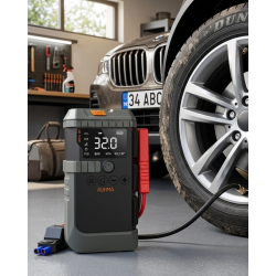 Mey İthalat® Akıllı Lastik Şişirme Kompresörü Akü Takviye Özellikli LED Fenerli Taşınabilir Güç Ünitesi