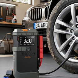 Mey İthalat® Akıllı Lastik Şişirme Kompresörü Akü Takviye Özellikli LED Fenerli Taşınabilir Güç Ünitesi