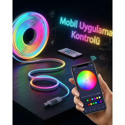 Mey İthalat® Akıllı RGB LED Neon Şerit Işık 3M USB Bağlantılı Uzaktan Kumanda ve Mobil Uygulama Kontrolü